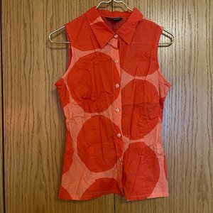 Button pOlkA dOt Kivet/Stones by Maija Isola collar tank blouse ORANGE VTG USA